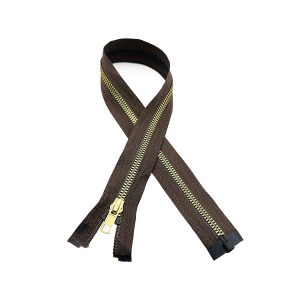 Cierre Resina #5 café/diente oro 50 cm