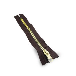 Cierre Resina #5 café/diente oro 15 cm